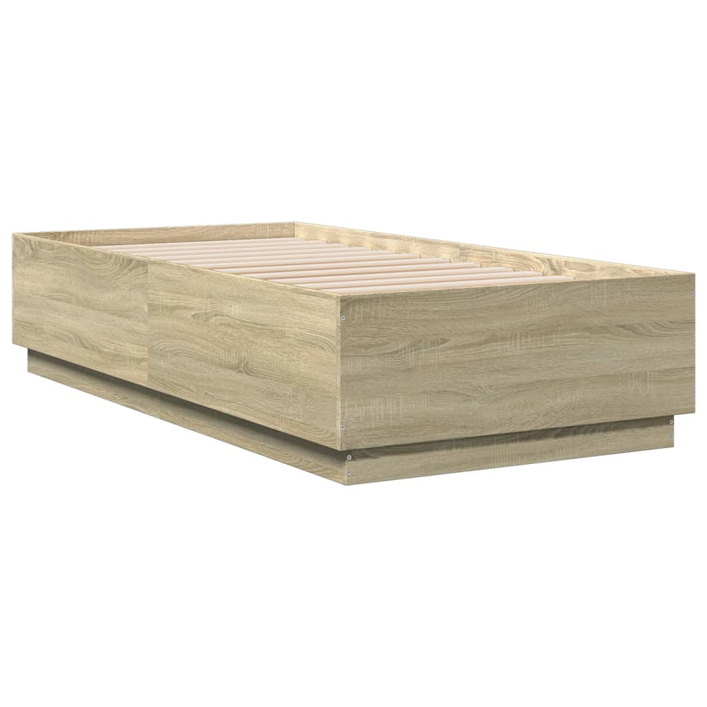 Cadru de pat cu LED stejar sonoma 75x190 cm lemn prelucrat GartenMobel Dekor