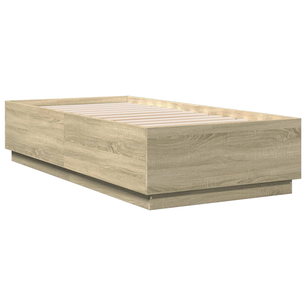 Cadru de pat cu LED stejar sonoma 75x190 cm lemn prelucrat GartenMobel Dekor