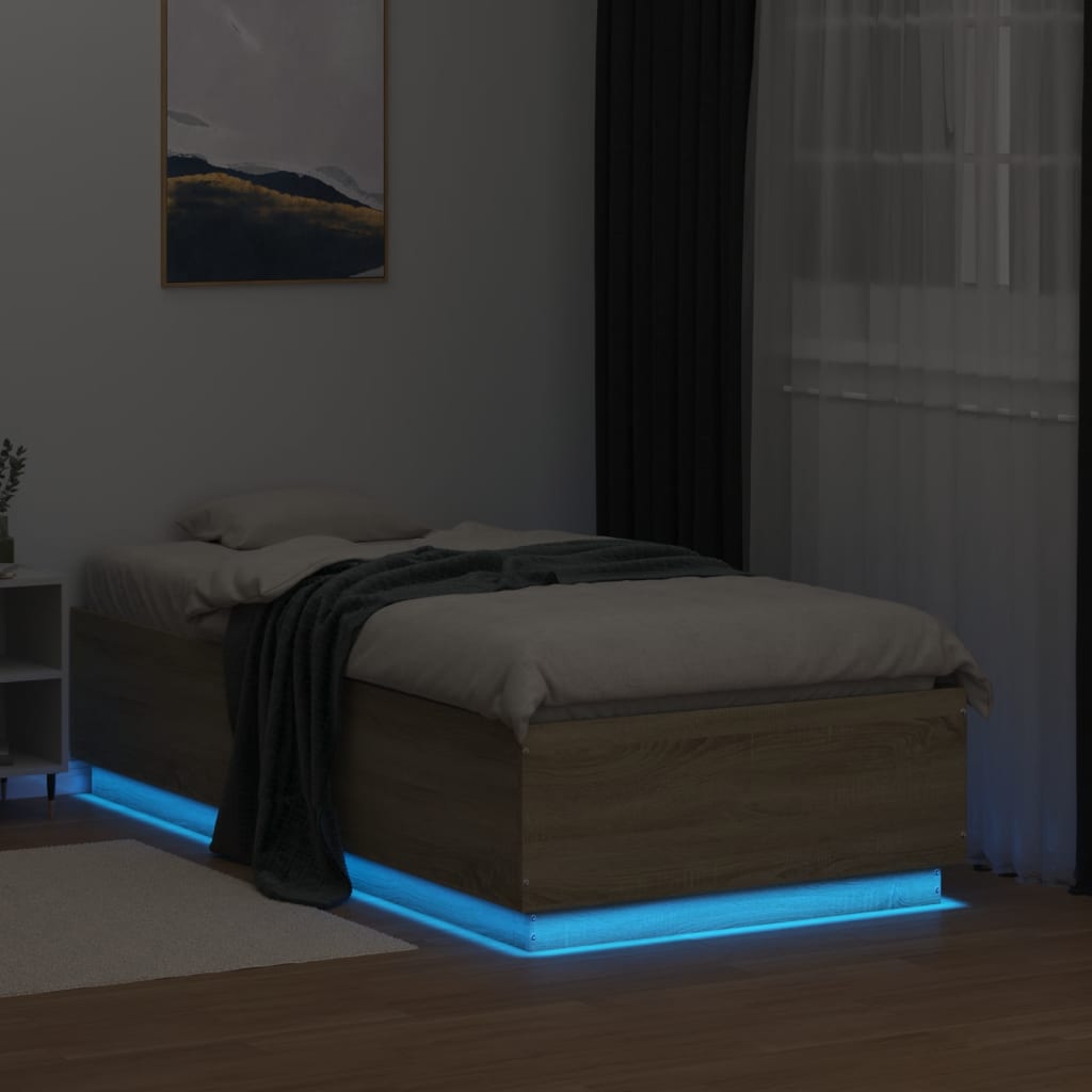 Cadru de pat cu LED stejar sonoma 75x190 cm lemn prelucrat GartenMobel Dekor