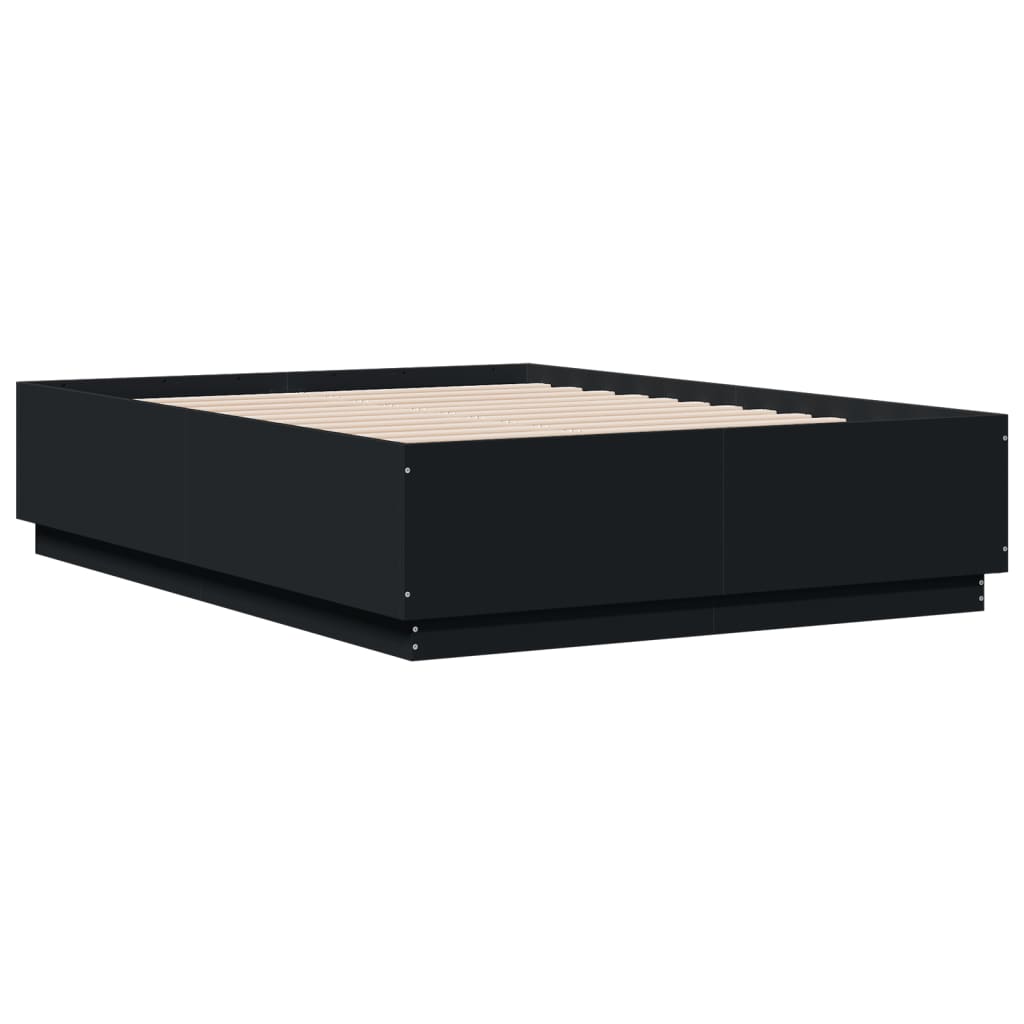 Cadru de pat cu lumini LED, negru, 135x190 cm, lemn prelucrat GartenMobel Dekor