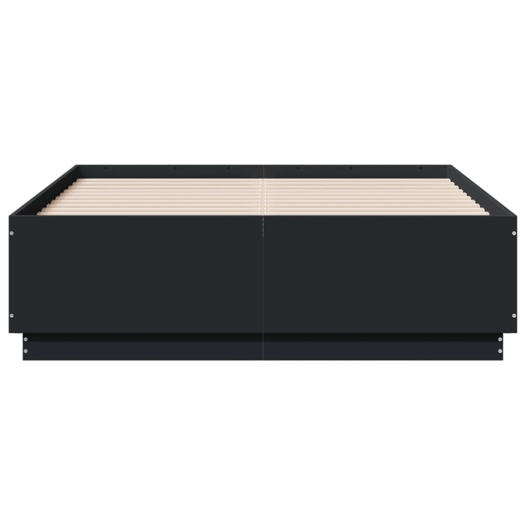Cadru de pat cu lumini LED, negru, 135x190 cm, lemn prelucrat GartenMobel Dekor