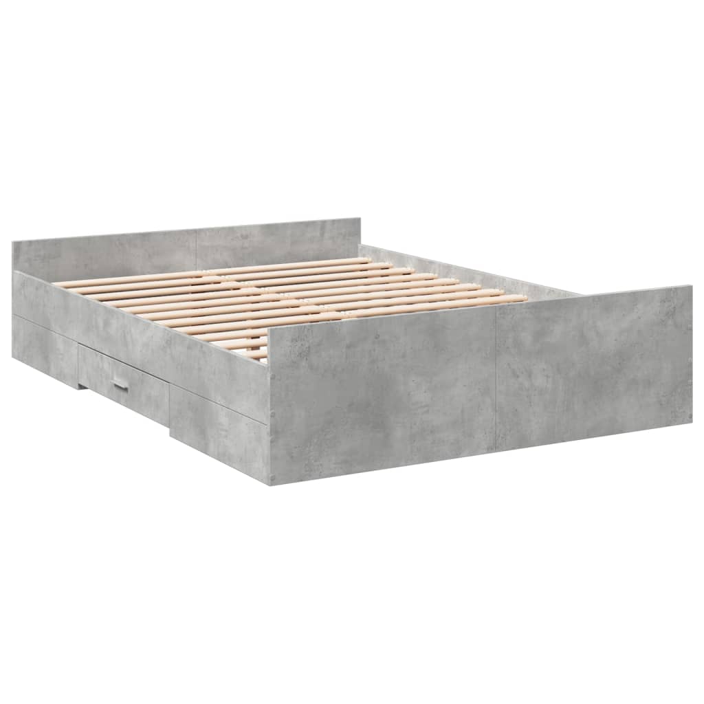 Cadru de pat cu sertare, gri beton, 135x190 cm, lemn prelucrat GartenMobel Dekor