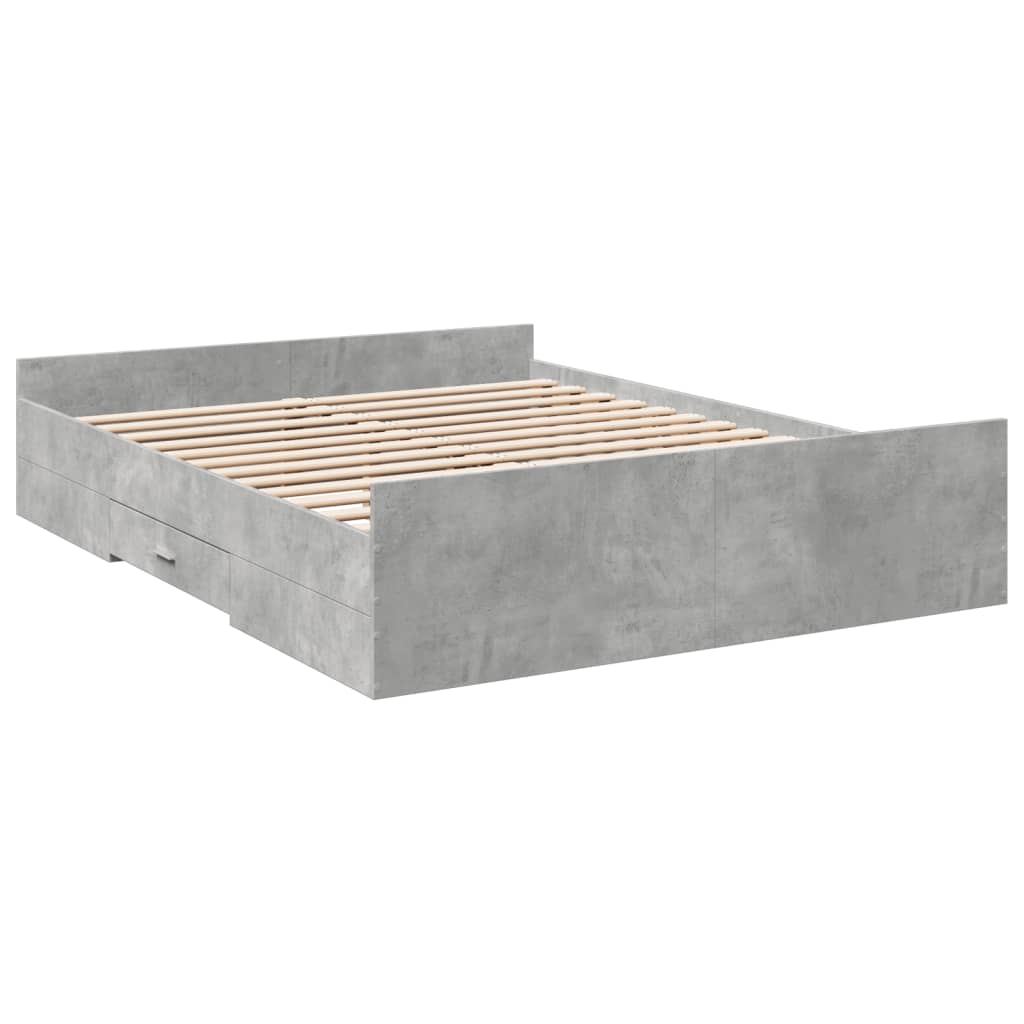 Cadru de pat cu sertare, gri beton, 140x200 cm, lemn prelucrat GartenMobel Dekor