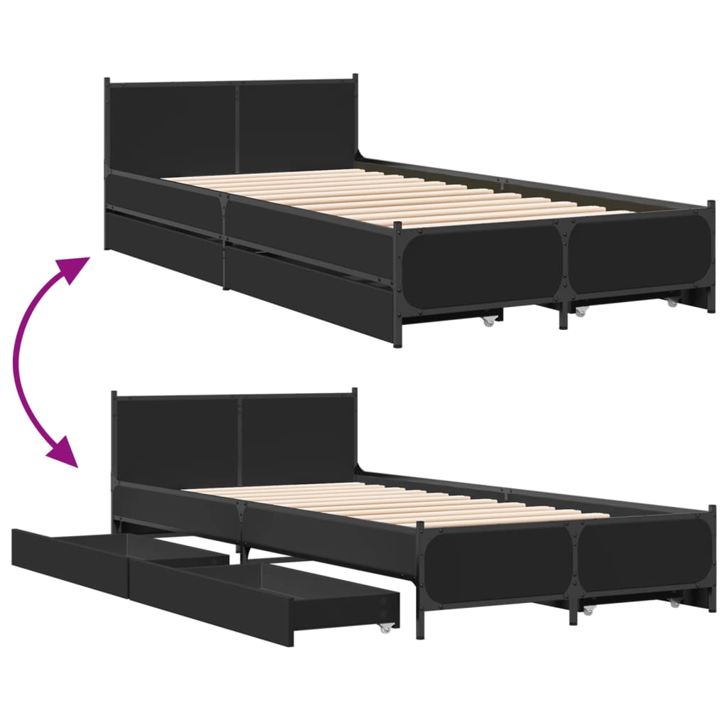 Cadru de pat cu sertare, negru, 90x190 cm, lemn prelucrat GartenMobel Dekor