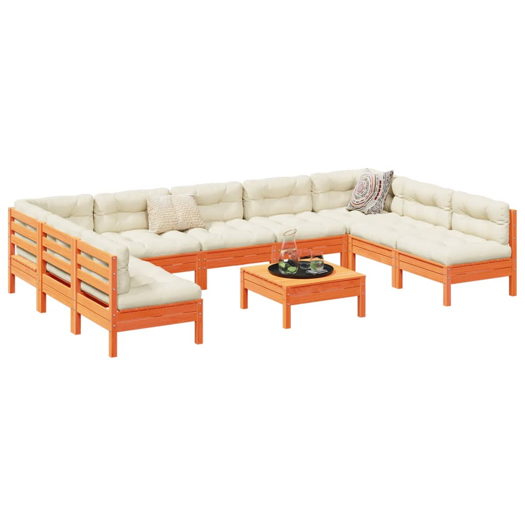 Set canapele grădină cu perne, 10 piese, maro lemn masiv de pin GartenMobel Dekor