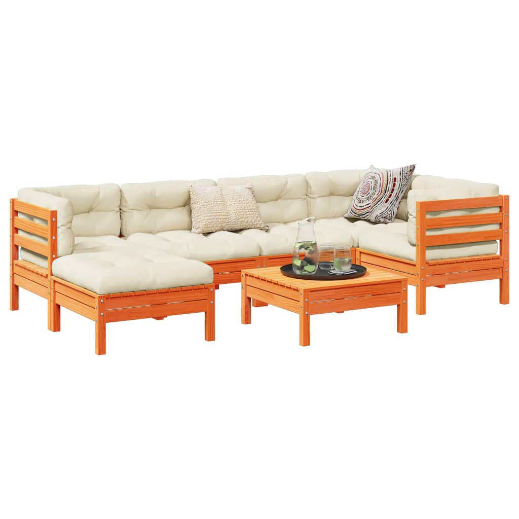 Set canapele grădină cu perne, 7 piese, maro, lemn masiv de pin GartenMobel Dekor