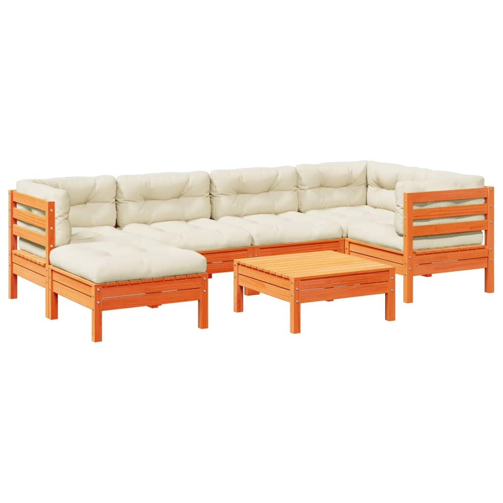 Set canapele grădină cu perne, 7 piese, maro, lemn masiv de pin GartenMobel Dekor
