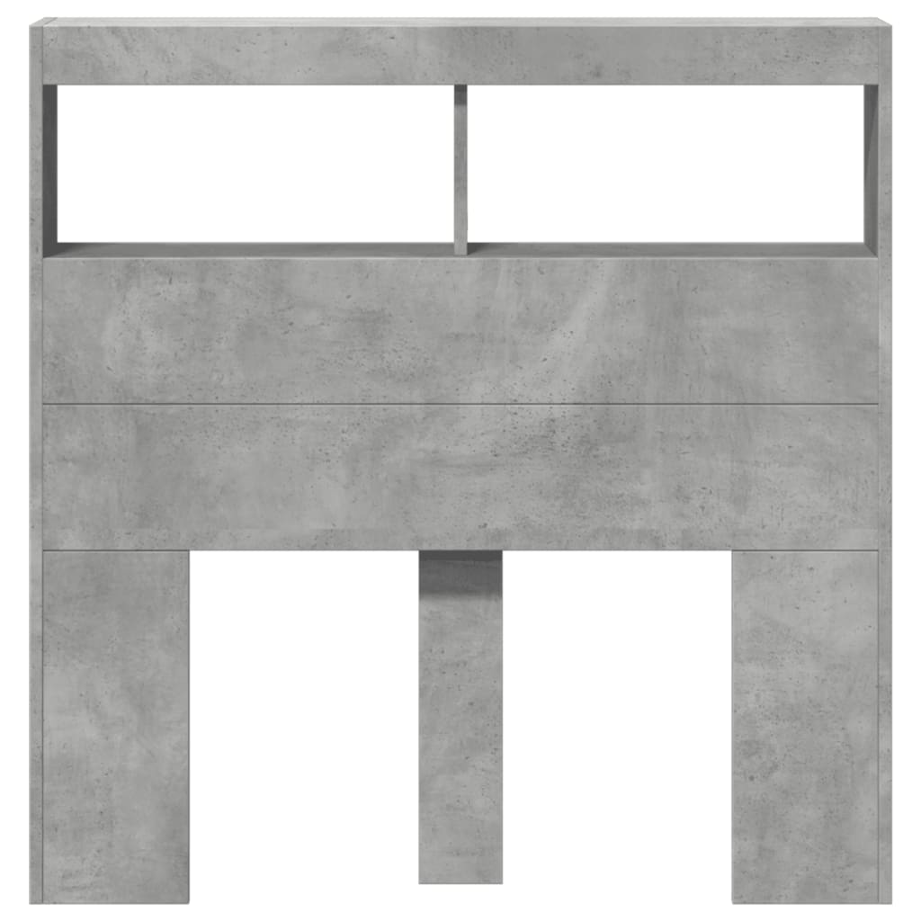 Tăblie de pat cu dulap și LED, gri beton, 100x17x102 cm GartenMobel Dekor
