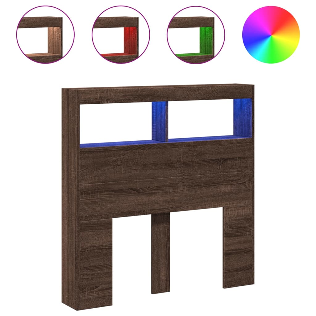 Tăblie de pat cu dulap și LED, stejar maro, 100x17x102 cm GartenMobel Dekor