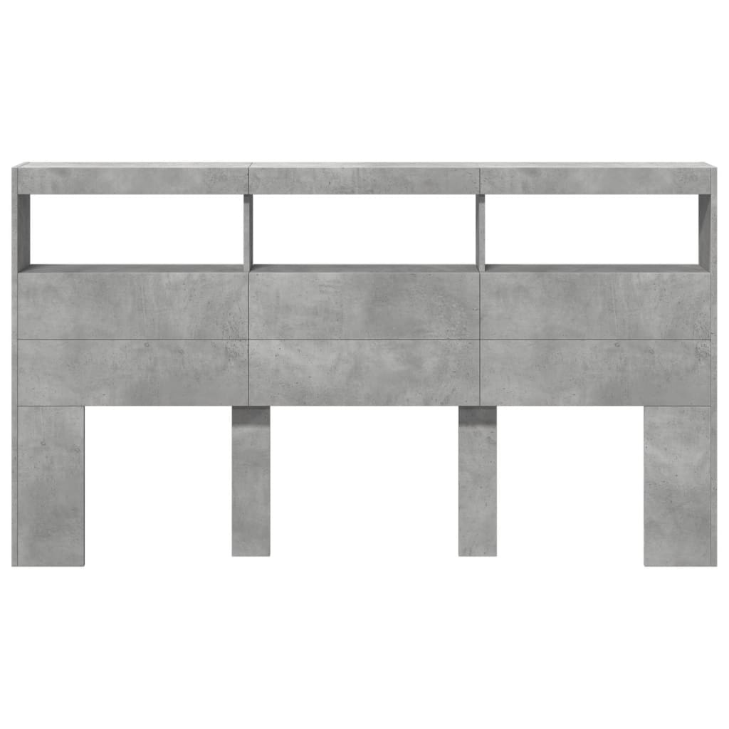 Tăblie de pat cu dulap și LED, gri beton, 180x17x102 cm GartenMobel Dekor