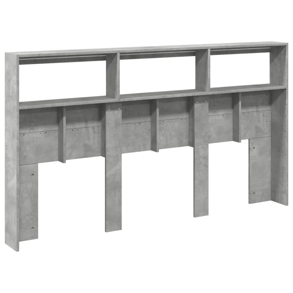 Tăblie de pat cu dulap și LED, gri beton, 180x17x102 cm GartenMobel Dekor