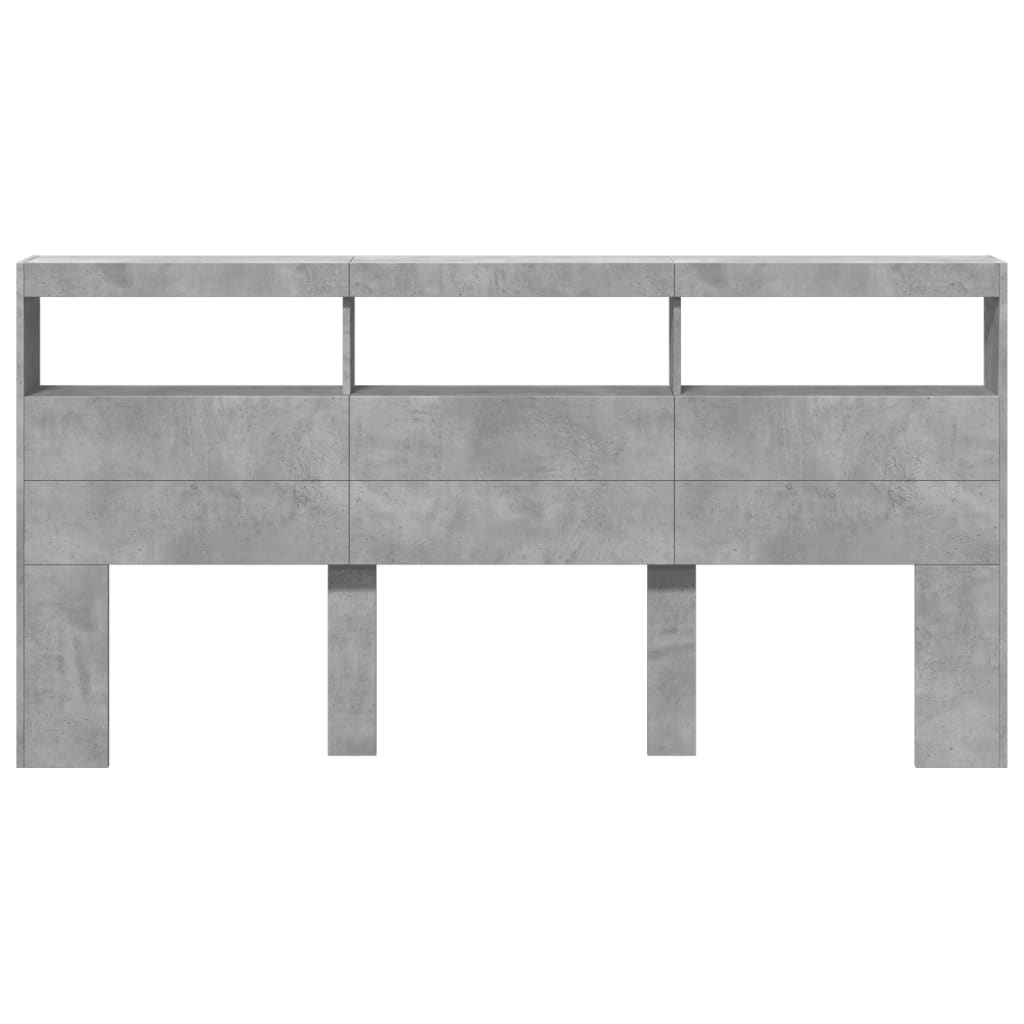 Tăblie de pat cu dulap și LED, gri beton, 200x17x102 cm GartenMobel Dekor
