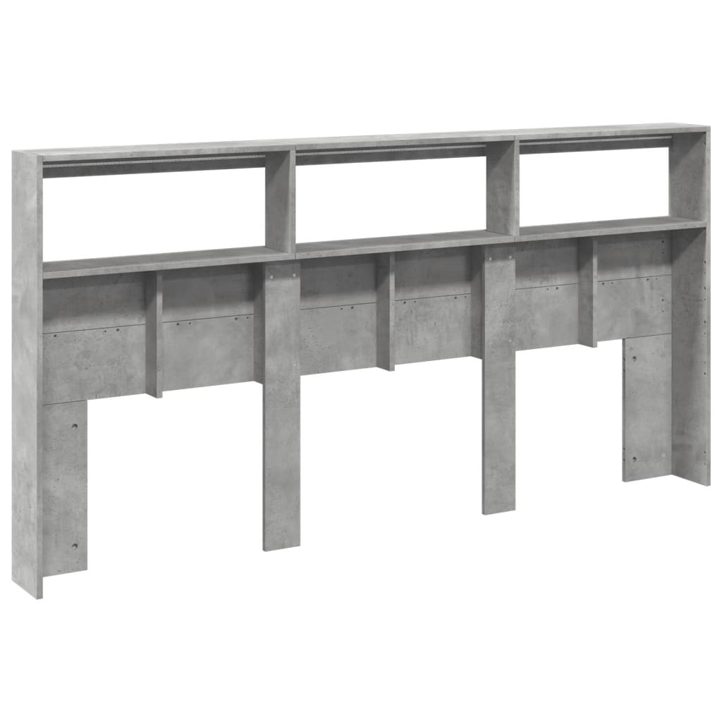 Tăblie de pat cu dulap și LED, gri beton, 200x17x102 cm GartenMobel Dekor