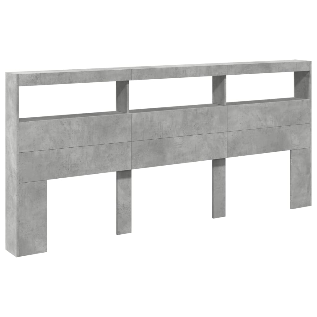 Tăblie de pat cu dulap și LED, gri beton, 220x17x102 cm GartenMobel Dekor