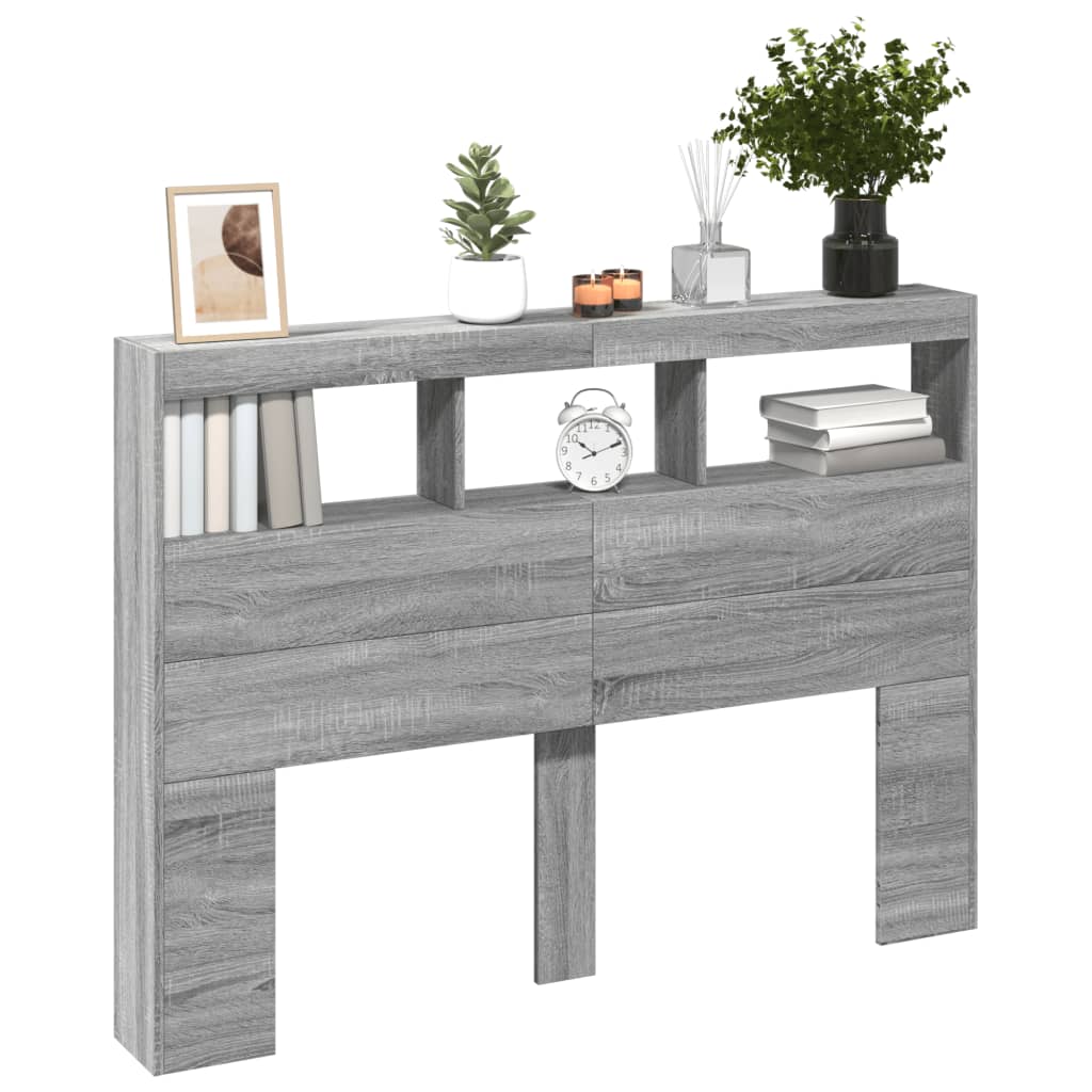 Tăblie de pat cu dulap și LED, gri sonoma, 140x17x102 cm GartenMobel Dekor