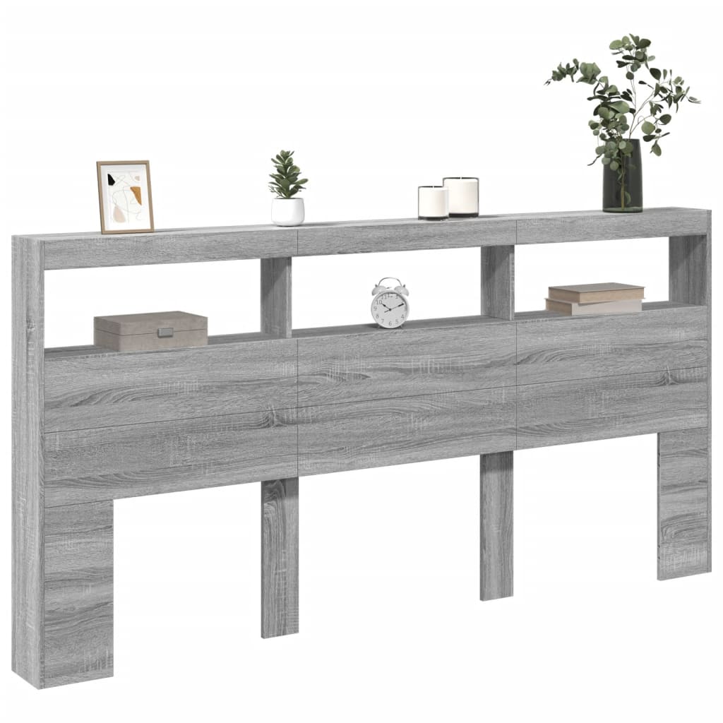 Tăblie de pat cu dulap și LED, gri sonoma, 200x17x102 cm GartenMobel Dekor