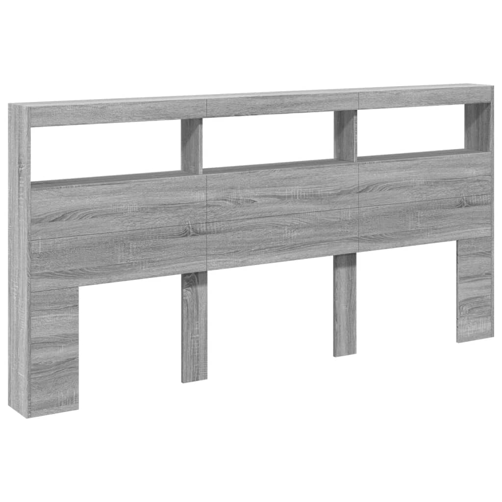 Tăblie de pat cu dulap și LED, gri sonoma, 200x17x102 cm GartenMobel Dekor