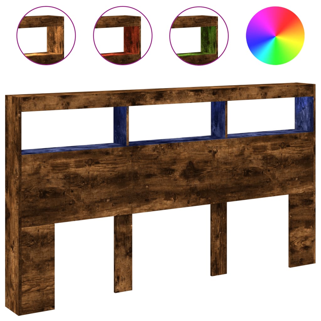 Tăblie de pat cu dulap și LED, stejar fumuriu, 180x17x102 cm GartenMobel Dekor