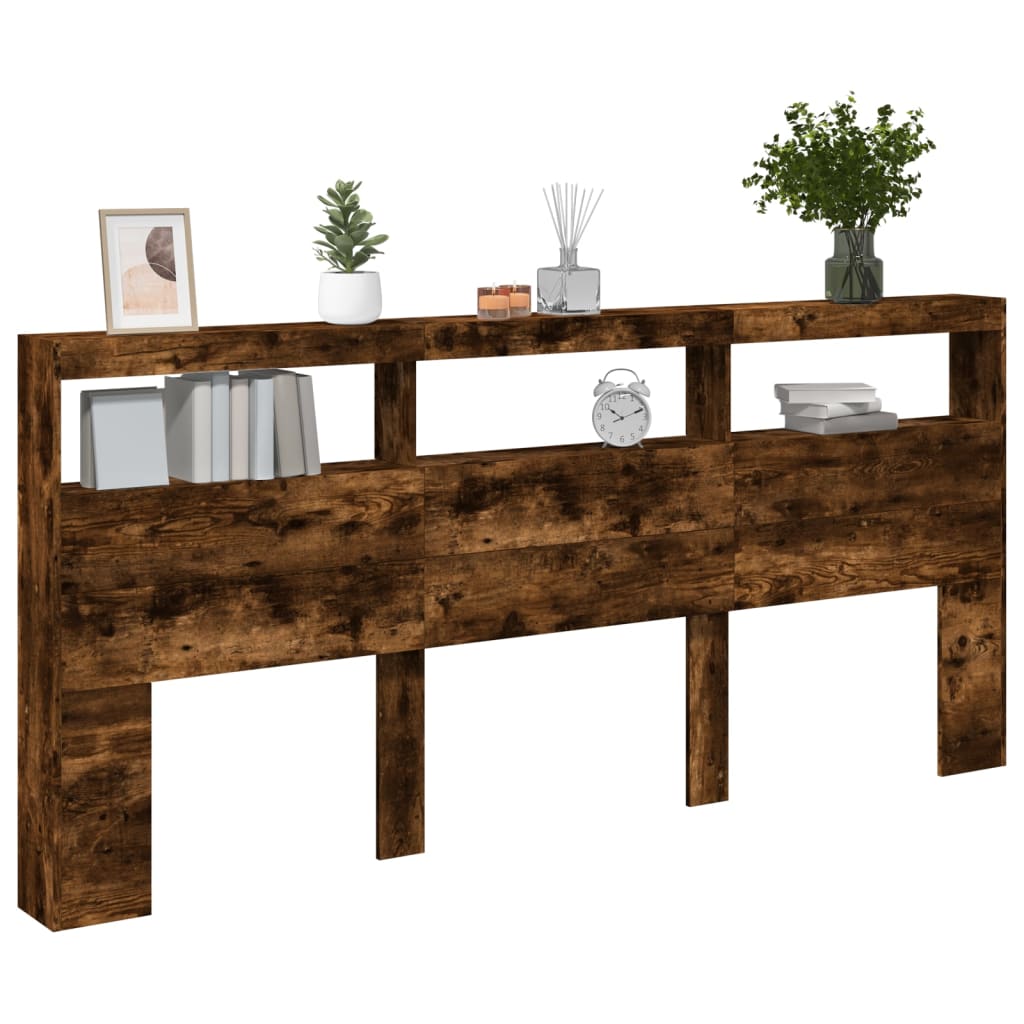 Tăblie de pat cu dulap și LED, stejar fumuriu, 220x17x102 cm GartenMobel Dekor