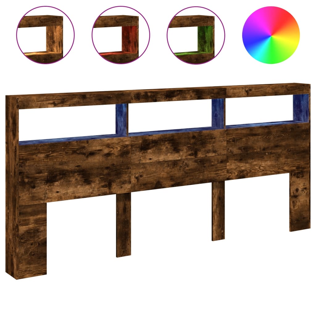 Tăblie de pat cu dulap și LED, stejar fumuriu, 220x17x102 cm GartenMobel Dekor