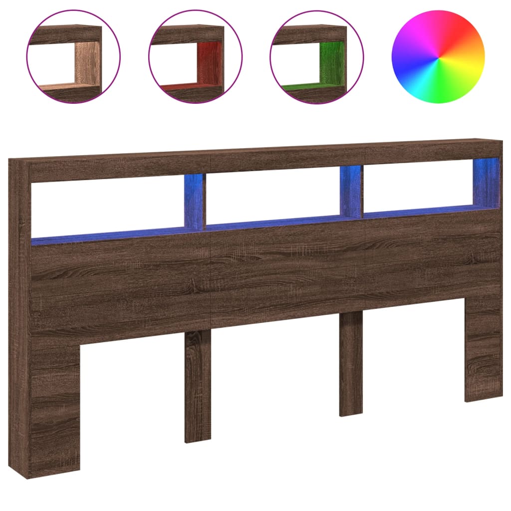 Tăblie de pat cu dulap și LED, stejar maro, 200x17x102 cm GartenMobel Dekor