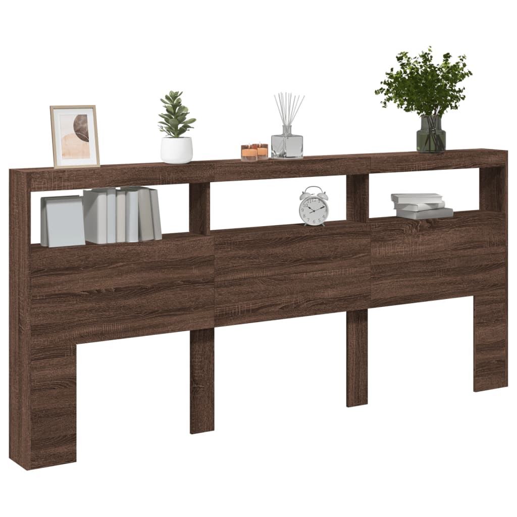 Tăblie de pat cu dulap și LED, stejar maro, 220x17x102 cm GartenMobel Dekor