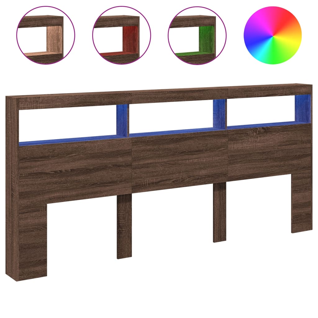 Tăblie de pat cu dulap și LED, stejar maro, 220x17x102 cm GartenMobel Dekor