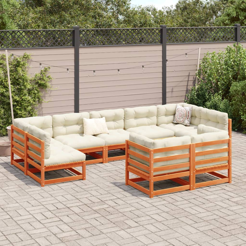 Set mobilier de grădină cu perne, 9 piese, lemn masiv de pin GartenMobel Dekor