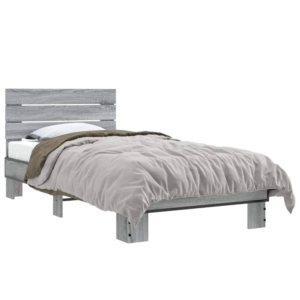 Cadru de pat, gri sonoma, 75x190 cm, lemn prelucrat și metal GartenMobel Dekor