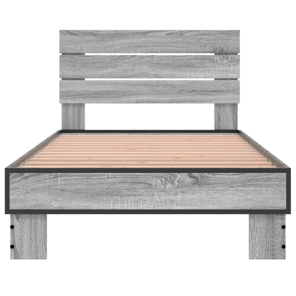 Cadru de pat, gri sonoma, 75x190 cm, lemn prelucrat și metal GartenMobel Dekor