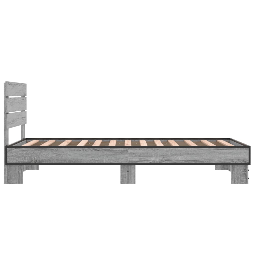 Cadru de pat, gri sonoma, 75x190 cm, lemn prelucrat și metal GartenMobel Dekor