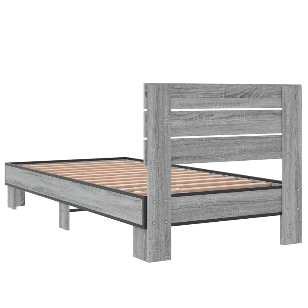 Cadru de pat, gri sonoma, 75x190 cm, lemn prelucrat și metal GartenMobel Dekor
