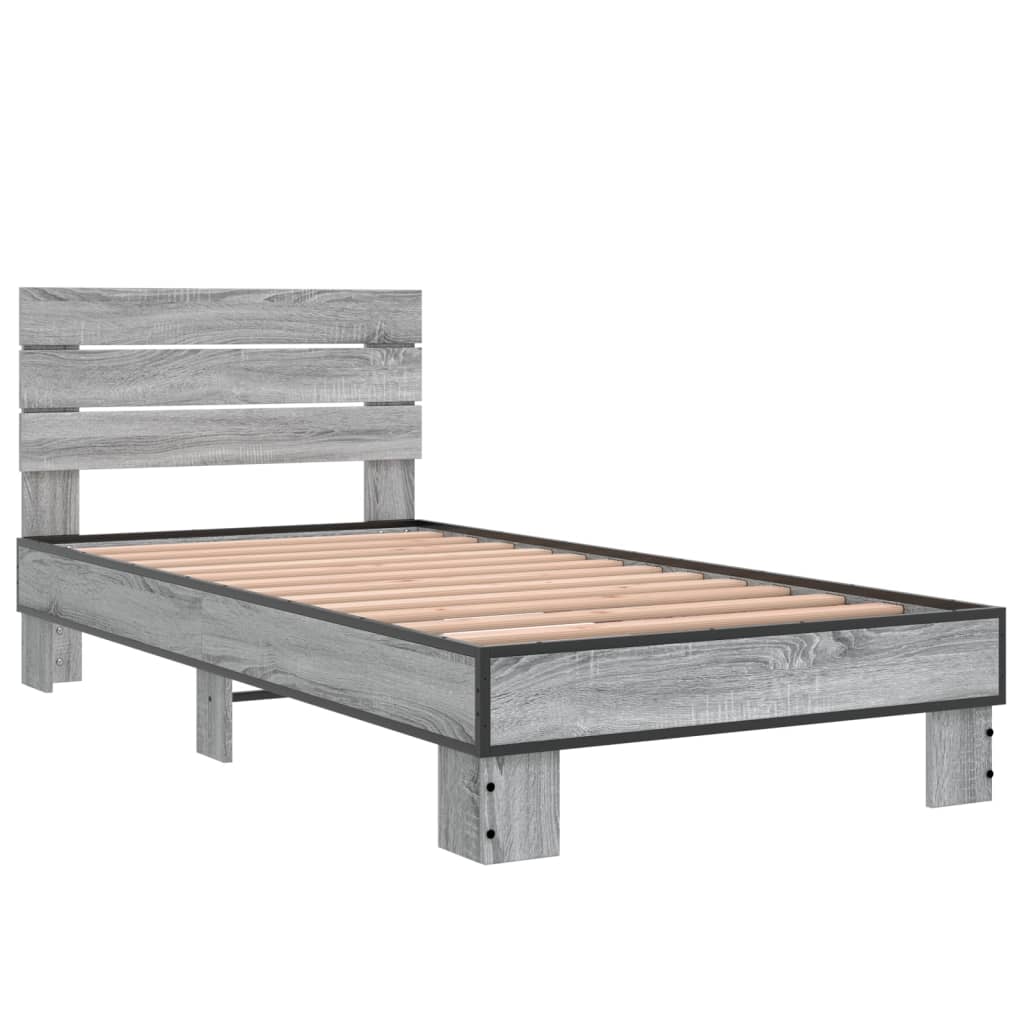 Cadru de pat, gri sonoma, 75x190 cm, lemn prelucrat și metal GartenMobel Dekor