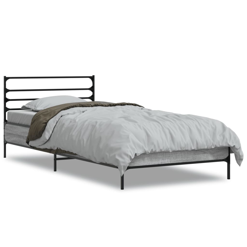 Cadru de pat, gri sonoma, 90x200 cm, lemn prelucrat și metal GartenMobel Dekor