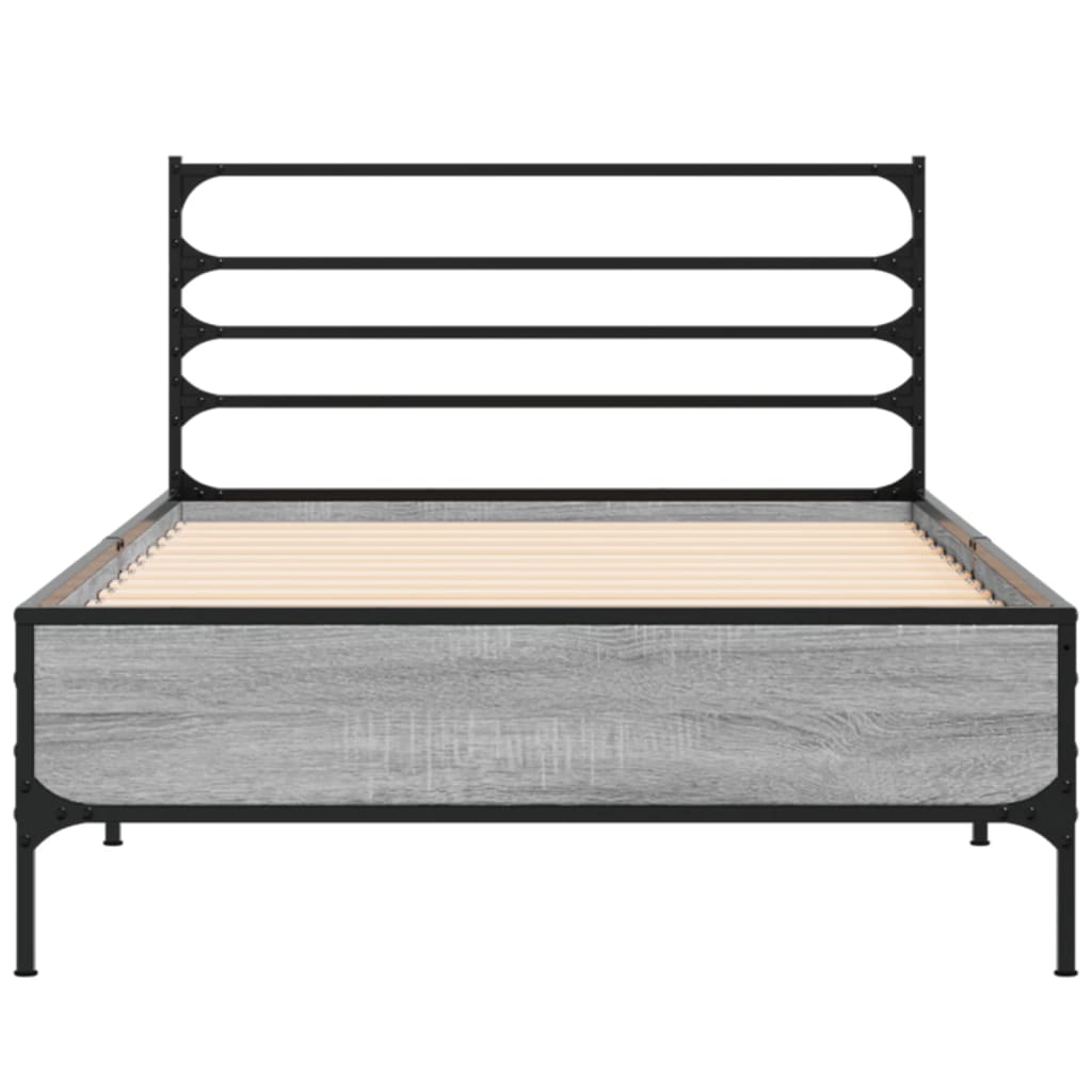 Cadru de pat, gri sonoma, 90x200 cm, lemn prelucrat și metal GartenMobel Dekor