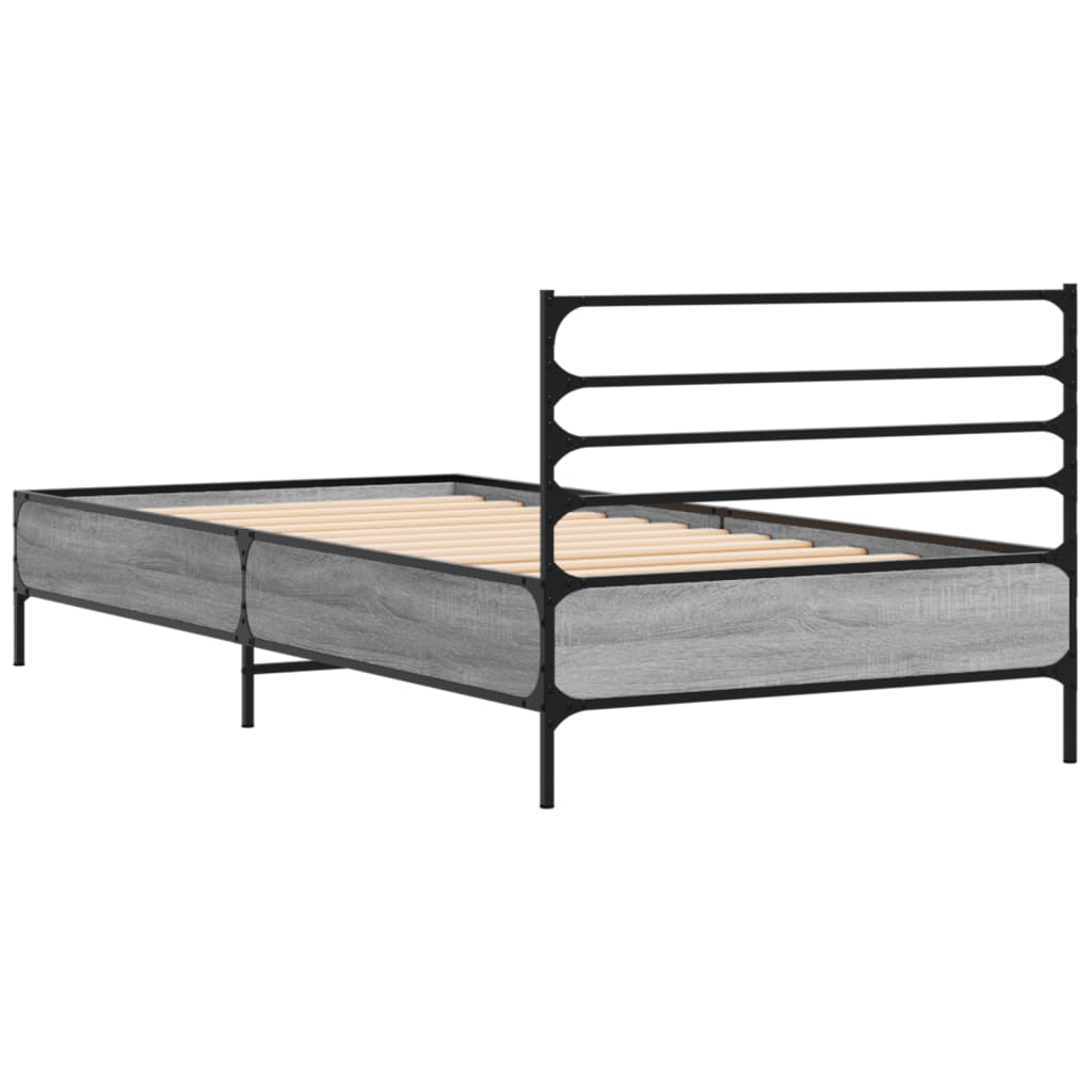 Cadru de pat, gri sonoma, 90x200 cm, lemn prelucrat și metal GartenMobel Dekor