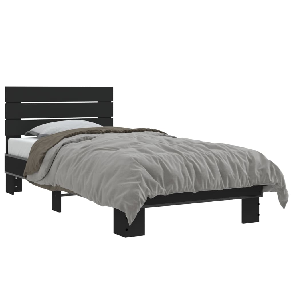 Cadru de pat, negru, 75x190 cm, lemn prelucrat și metal GartenMobel Dekor