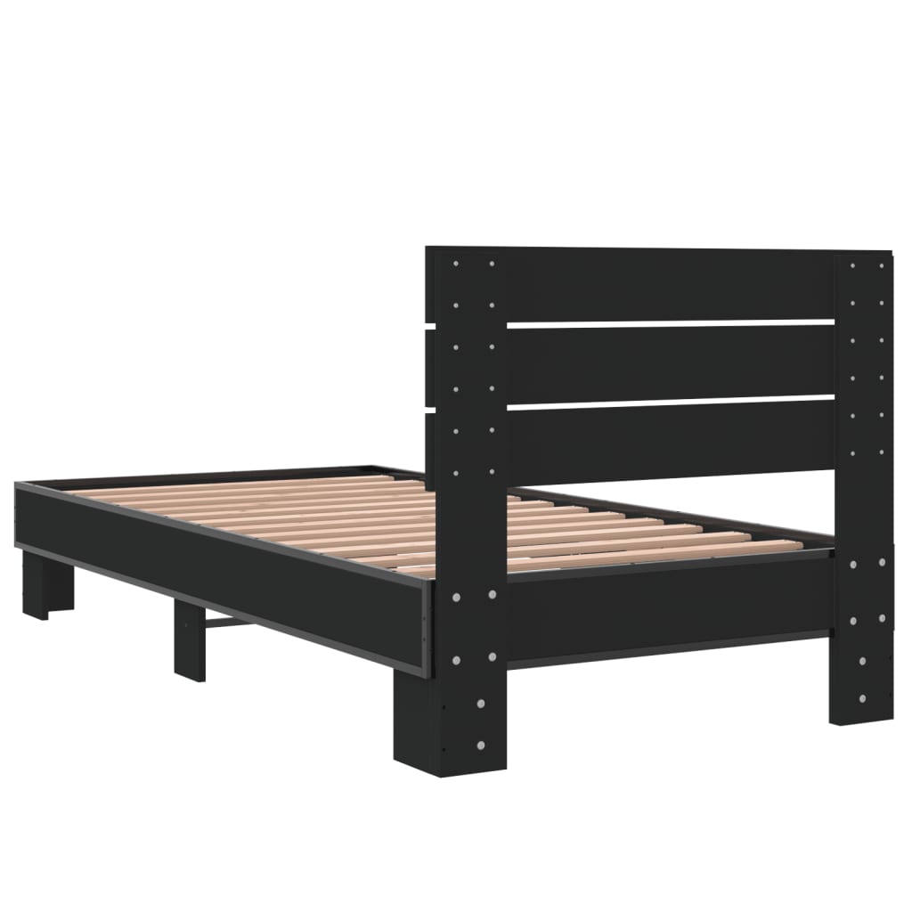 Cadru de pat, negru, 75x190 cm, lemn prelucrat și metal GartenMobel Dekor