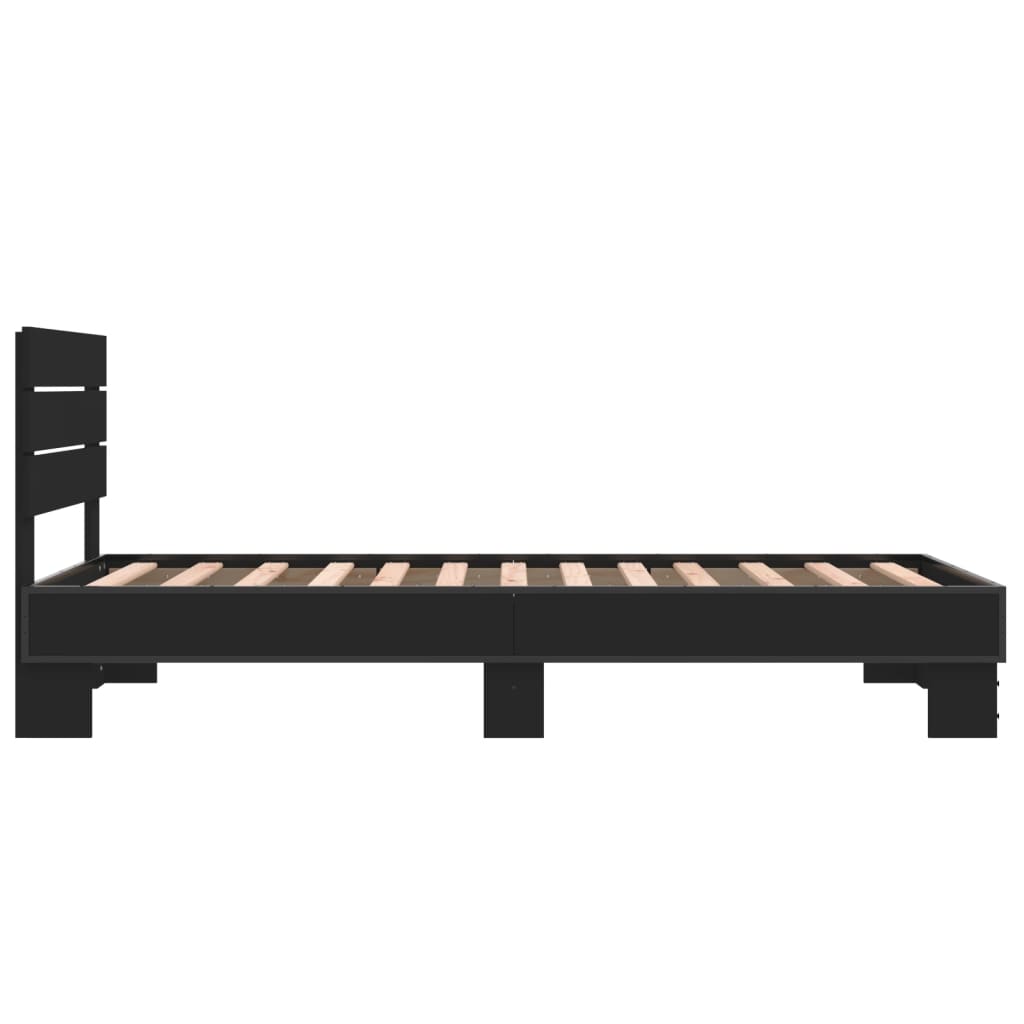 Cadru de pat, negru, 75x190 cm, lemn prelucrat și metal GartenMobel Dekor
