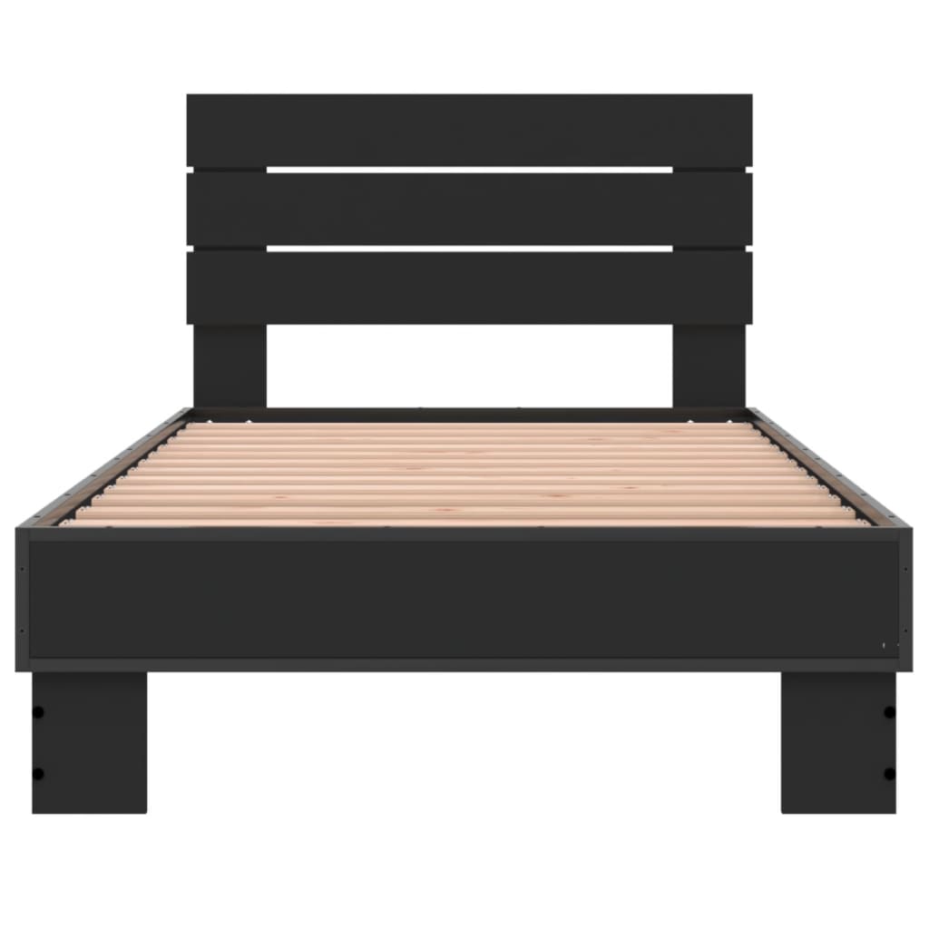Cadru de pat, negru, 75x190 cm, lemn prelucrat și metal GartenMobel Dekor