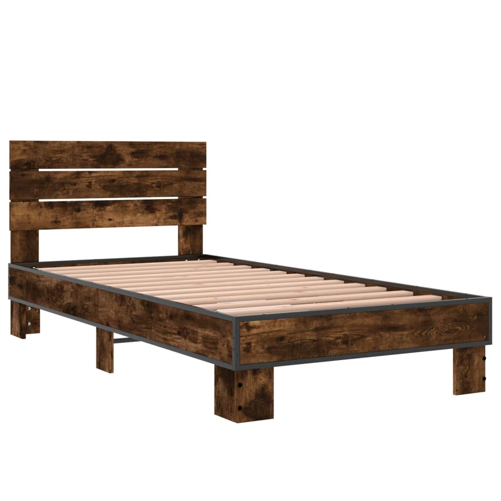 Cadru de pat, stejar fumuriu, 75x190cm, lemn prelucrat și metal GartenMobel Dekor