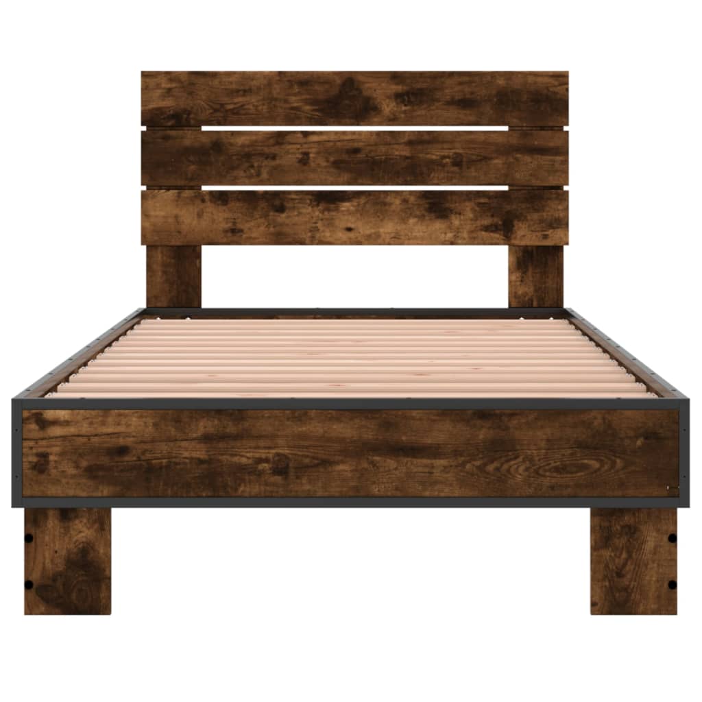 Cadru de pat, stejar fumuriu, 75x190cm, lemn prelucrat și metal GartenMobel Dekor