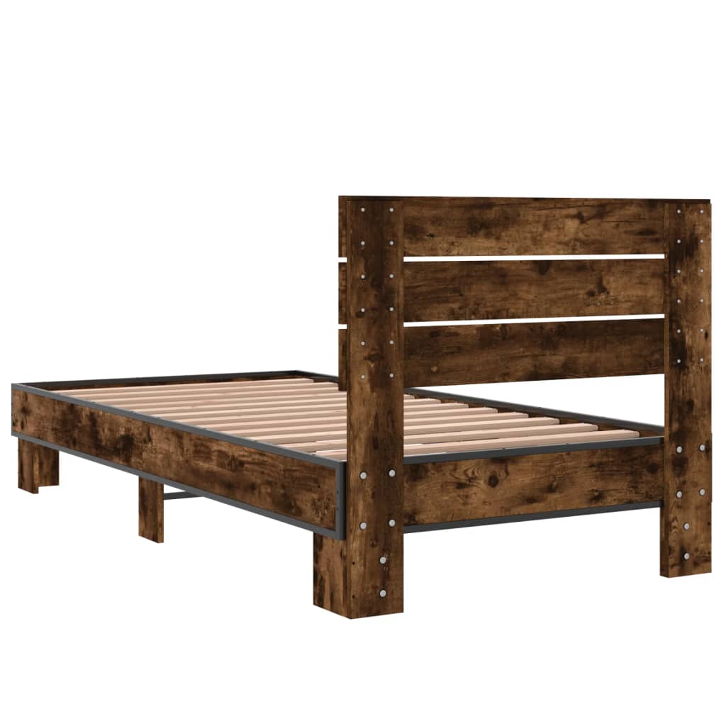 Cadru de pat, stejar fumuriu, 75x190cm, lemn prelucrat și metal GartenMobel Dekor