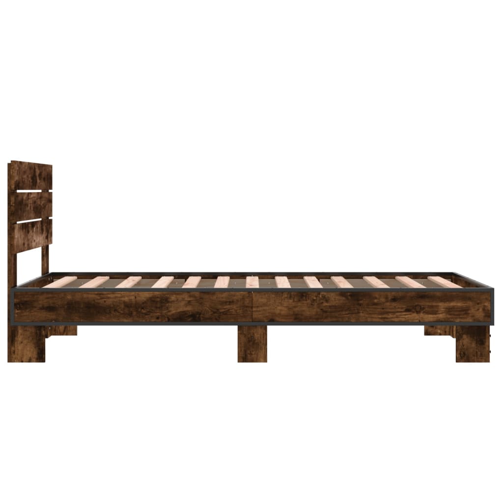 Cadru de pat, stejar fumuriu, 90x190cm, lemn prelucrat și metal GartenMobel Dekor