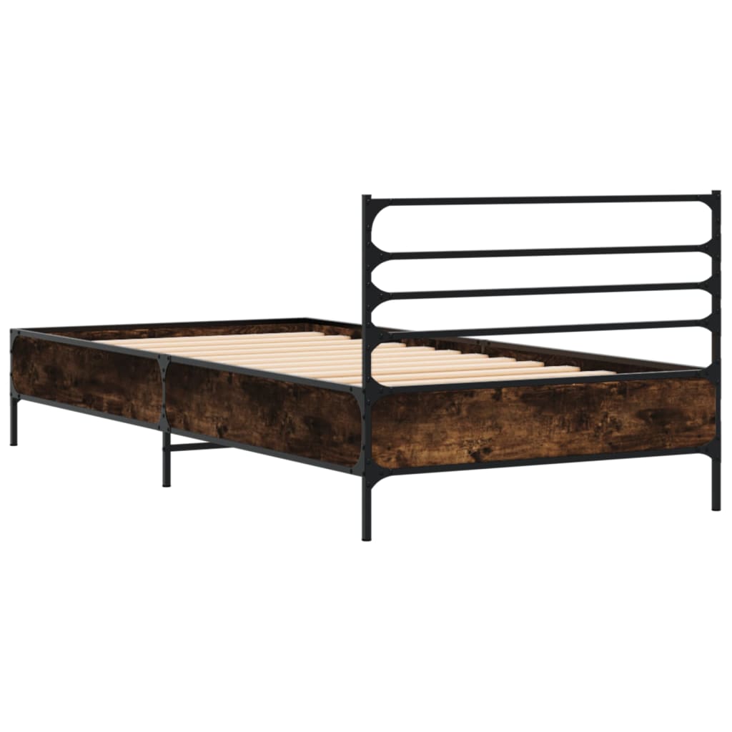 Cadru de pat, stejar fumuriu, 90x190cm, lemn prelucrat și metal GartenMobel Dekor
