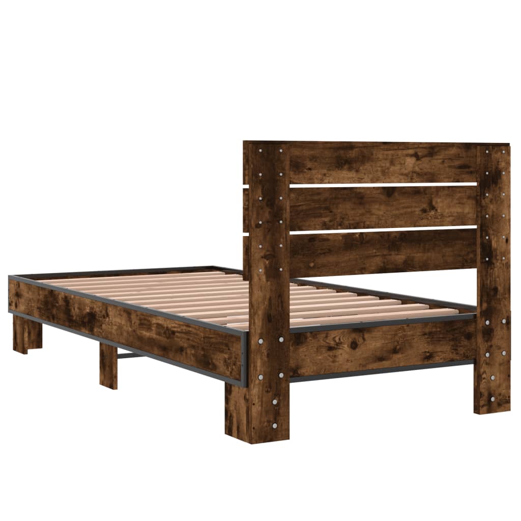 Cadru de pat, stejar fumuriu, 90x190cm, lemn prelucrat și metal GartenMobel Dekor