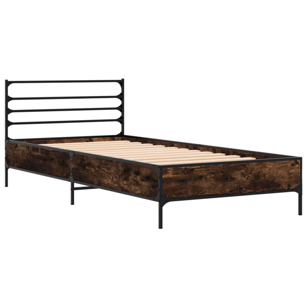Cadru de pat, stejar fumuriu, 90x200cm, lemn prelucrat și metal GartenMobel Dekor