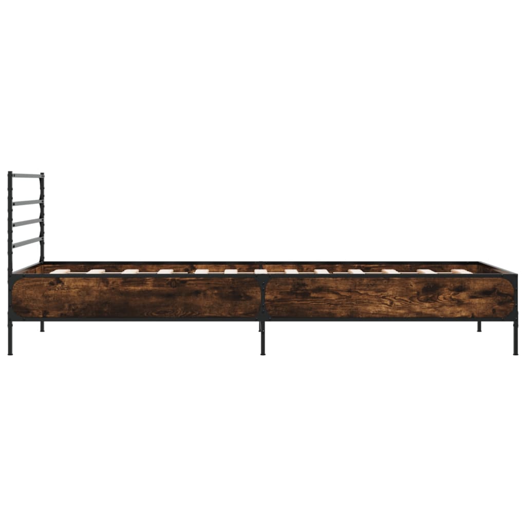 Cadru de pat, stejar fumuriu, 90x200cm, lemn prelucrat și metal GartenMobel Dekor