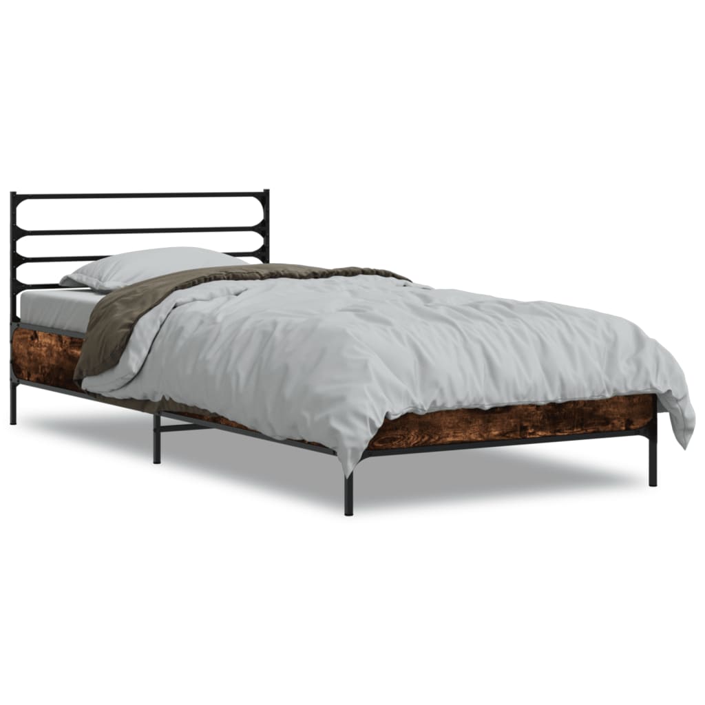 Cadru de pat, stejar fumuriu, 90x200cm, lemn prelucrat și metal GartenMobel Dekor