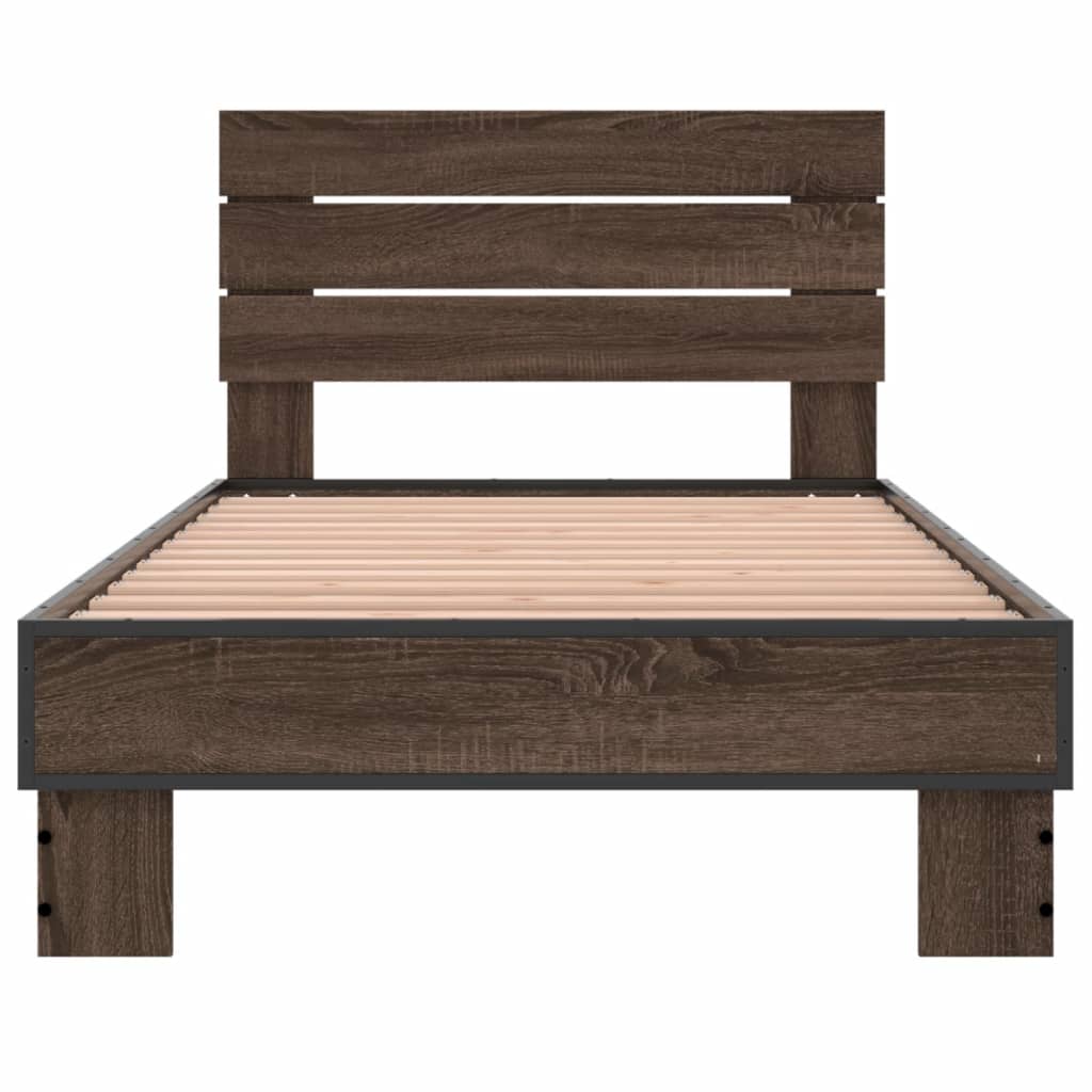 Cadru de pat, stejar maro, 75x190 cm, lemn prelucrat și metal GartenMobel Dekor